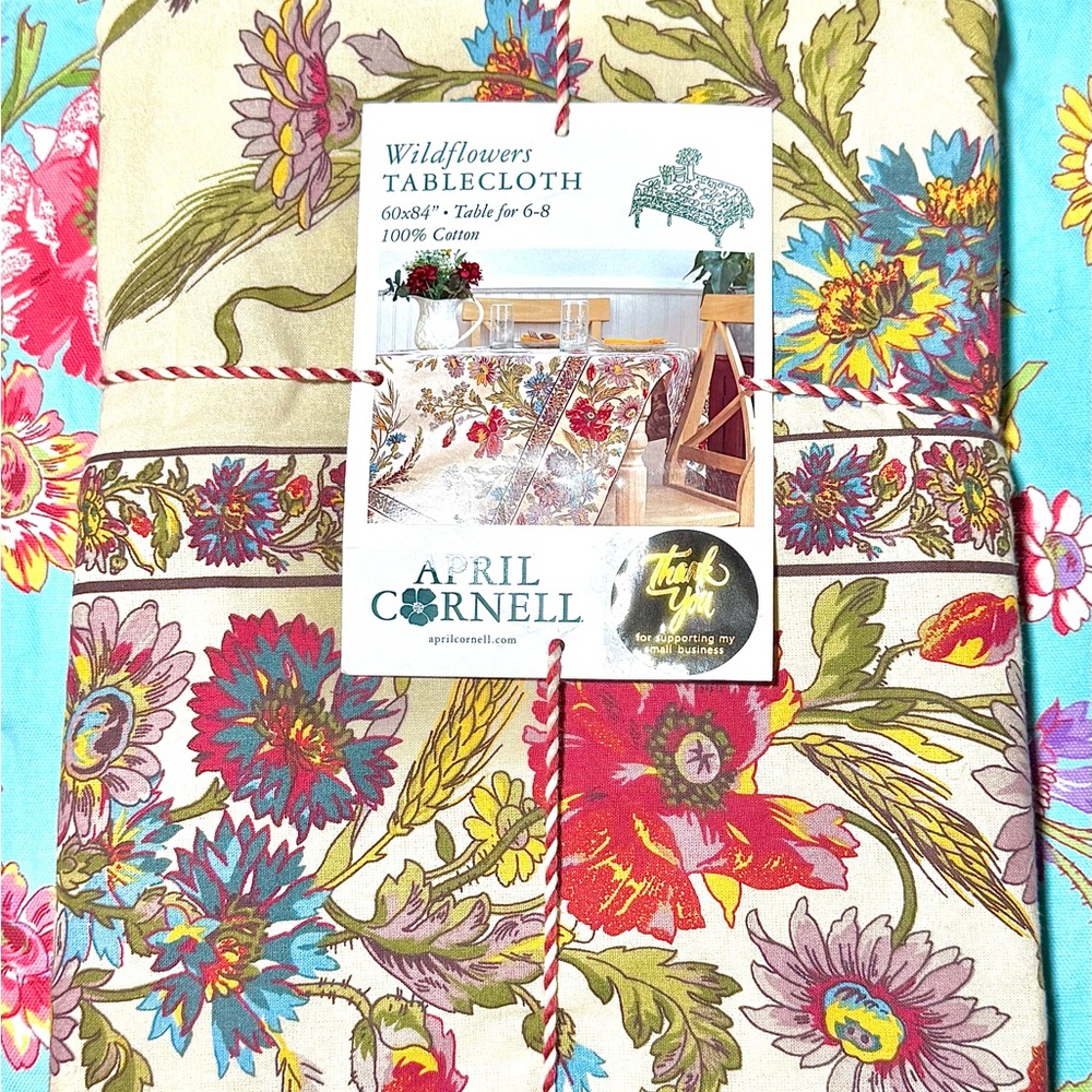 April Cornell Beige60 x 84 Fall Wildflowers Floral Tablecloth 100% Cotton